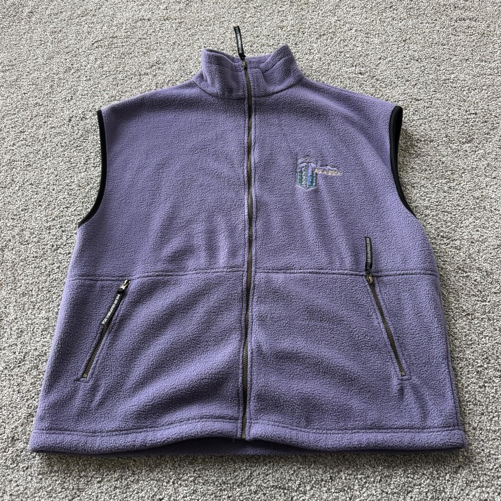 Vintage Polar Graphics Alaska Fleece Vest Mens 2XL Purple Full Zip Outdoor Logo